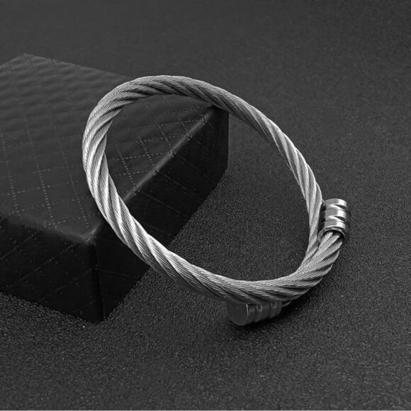 Titanium Steel Twist Wire Rope Winding Men’s Bracelet Cable Bracelet - Picture 3 of 4